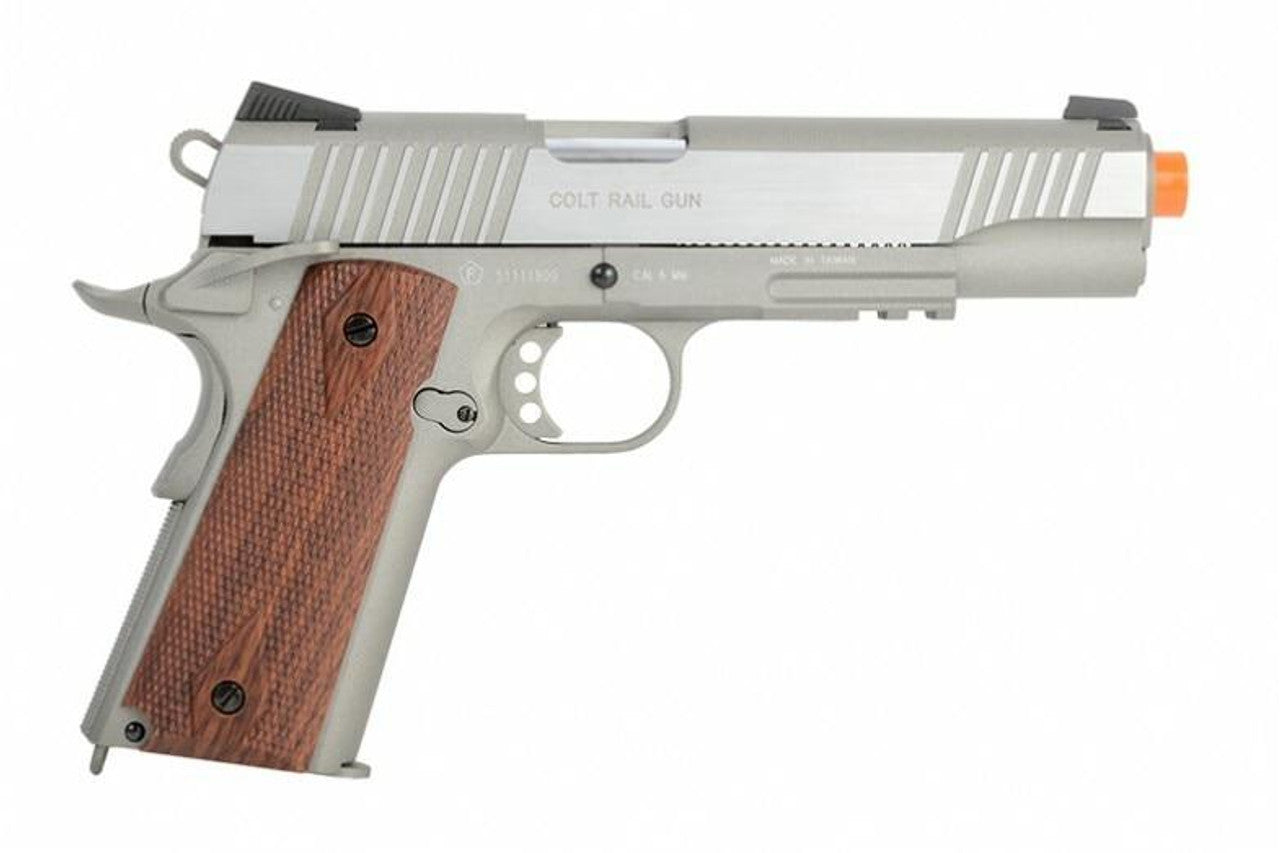Colt 1911 .45 ACP CO2 Rail Gun Blowback Airsoft Pistol, Stainless