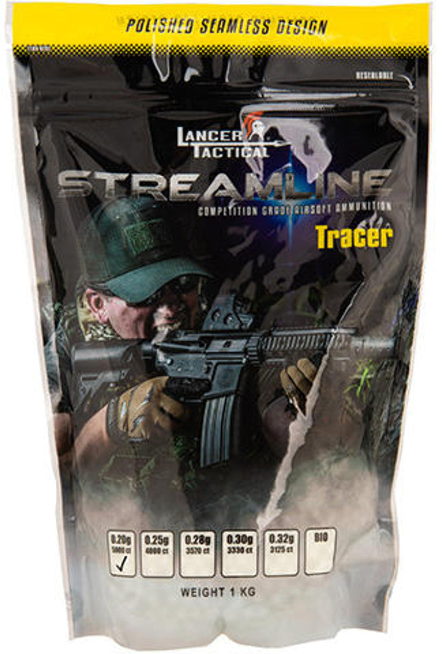 Lancer Tactical Streamline Tracer BBs, 0.30g, 3330 Rds, Green