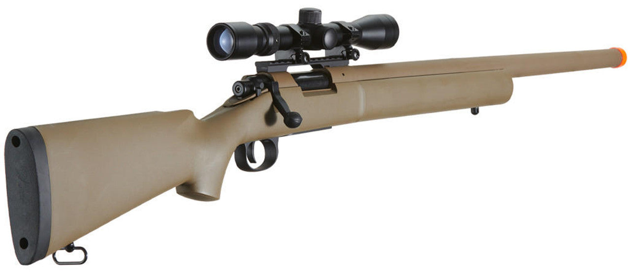 Lancer Tactical High FPS M24 Bolt Action Spring Powered Airsoft Sniper Rifle w/ Scope, Tan