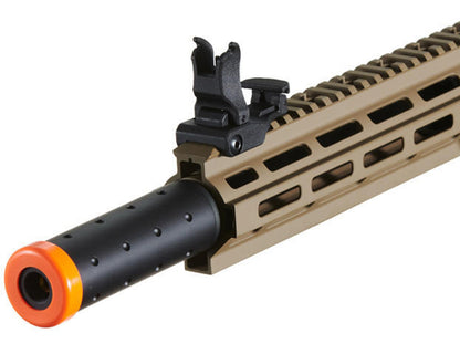 Lancer Tactical Blazer 10" M-LOK Proline Series M4 Airsoft Rifle with Delta Stock & Mock Suppressor, FDE/Black