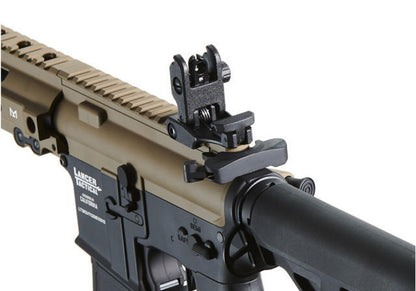 Lancer Tactical Blazer 10" M-LOK Proline Series M4 Airsoft Rifle with Delta Stock & Mock Suppressor, FDE/Black