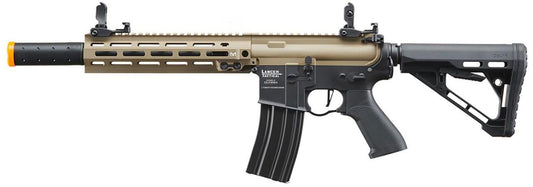 Lancer Tactical Blazer 10" M-LOK Proline Series M4 Airsoft Rifle with Delta Stock & Mock Suppressor, FDE/Black