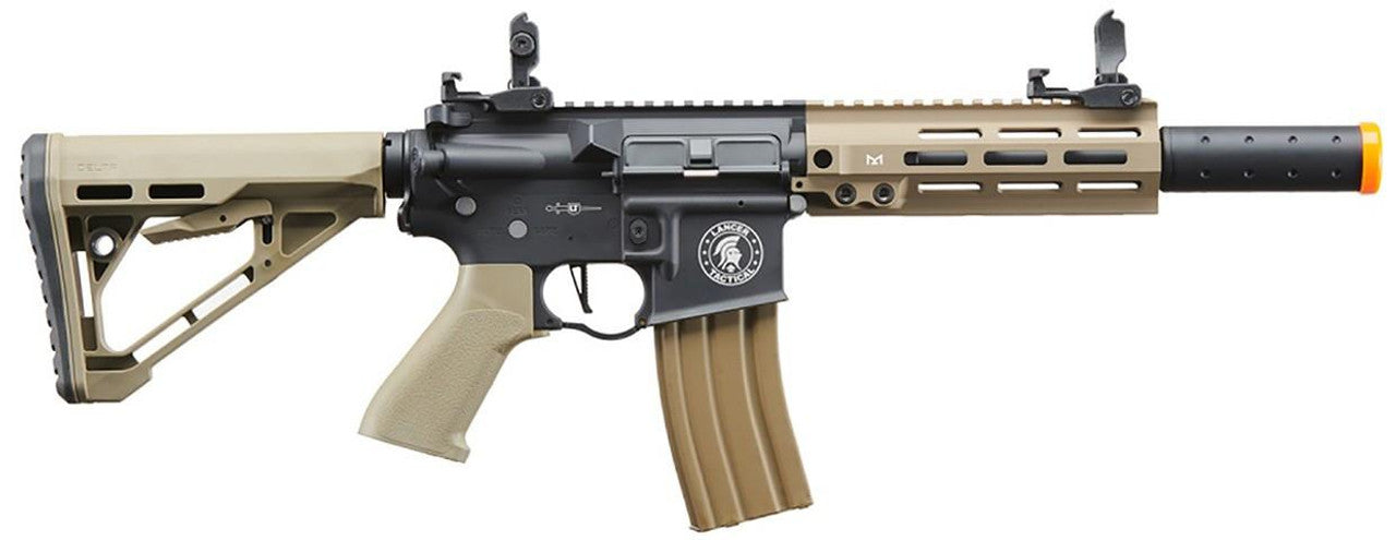 Lancer Tactical Blazer 7" M-LOK Proline Series M4 Airsoft Rifle with Delta Stock & Mock Suppressor, Two-Tone
