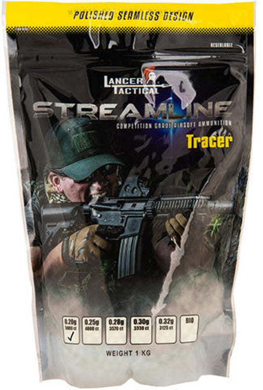 Lancer Tactical Streamline Tracer BBs, 0.28g, 3570 Rds, Green