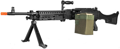 Lancer Tactical Full Metal M240 Squad Automatic Machine Gun AEG Airsoft Rifle, Black