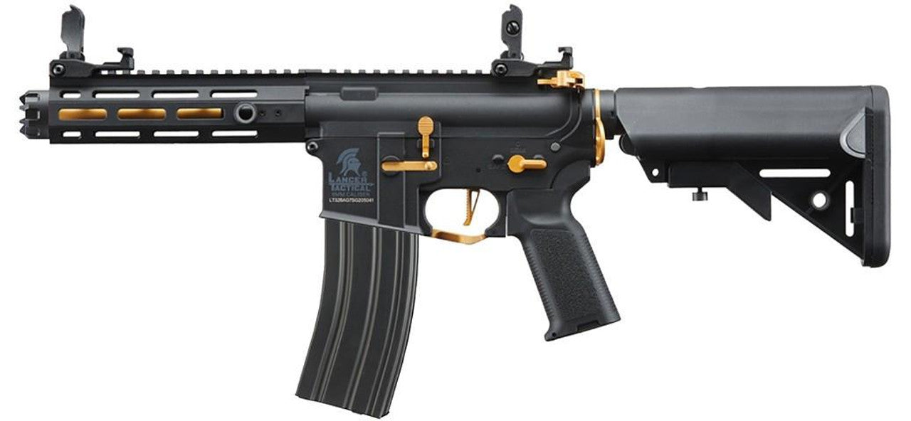 Lancer Tactical Gen 2 Hellion M-LOK 7" Airsoft M4 AEG Rifle, Black/Gold