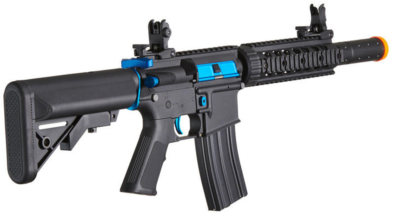 Lancer Tactical Gen 2 M4 SD Carbine Airsoft AEG Rifle with Mock Suppressor, Black/Blue