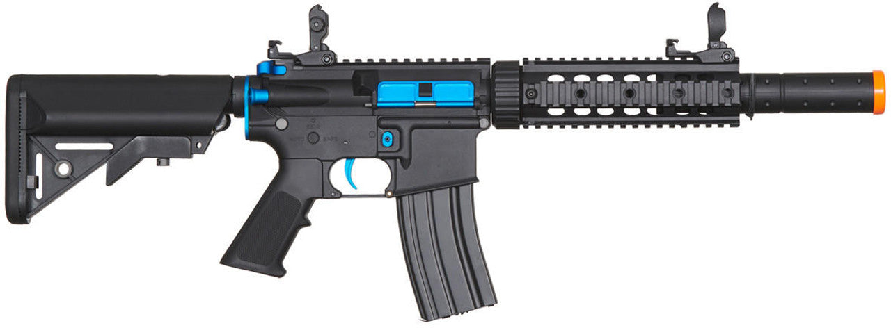 Lancer Tactical Gen 2 M4 SD Carbine Airsoft AEG Rifle with Mock Suppressor, Black/Blue