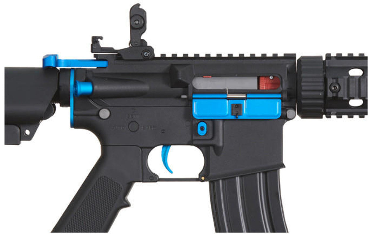 Lancer Tactical Gen 2 M4 SD Carbine Airsoft AEG Rifle with Mock Suppressor, Black/Blue