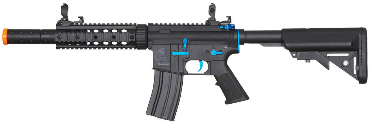 Lancer Tactical Gen 2 M4 SD Carbine Airsoft AEG Rifle with Mock Suppressor, Black/Blue