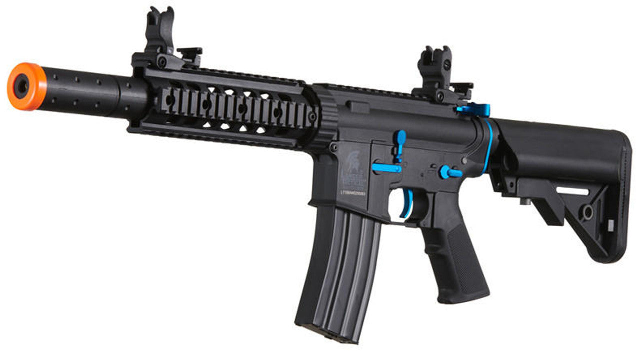 Lancer Tactical Gen 2 M4 SD Carbine Airsoft AEG Rifle with Mock Suppressor, Black/Blue