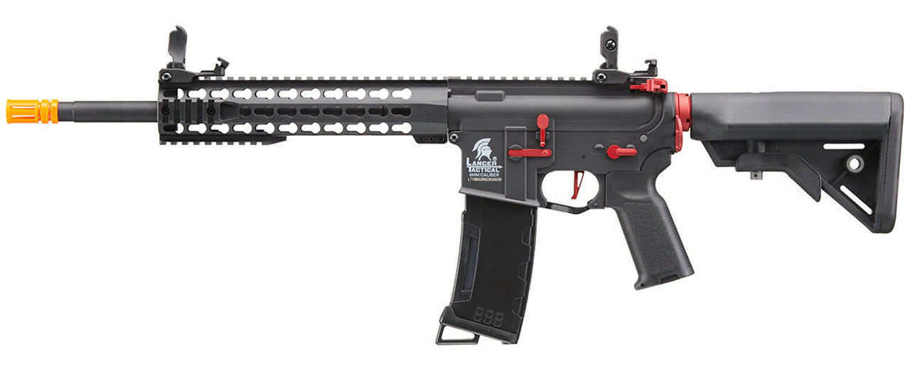 Lancer Tactical Gen 3 10" Keymod Airsoft M4 Carbine AEG Rifle with Red Accents, Black