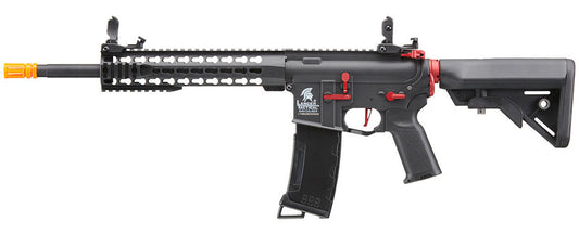 Lancer Tactical Gen 3 10" Keymod Airsoft M4 Carbine AEG Rifle with Red Accents, Black