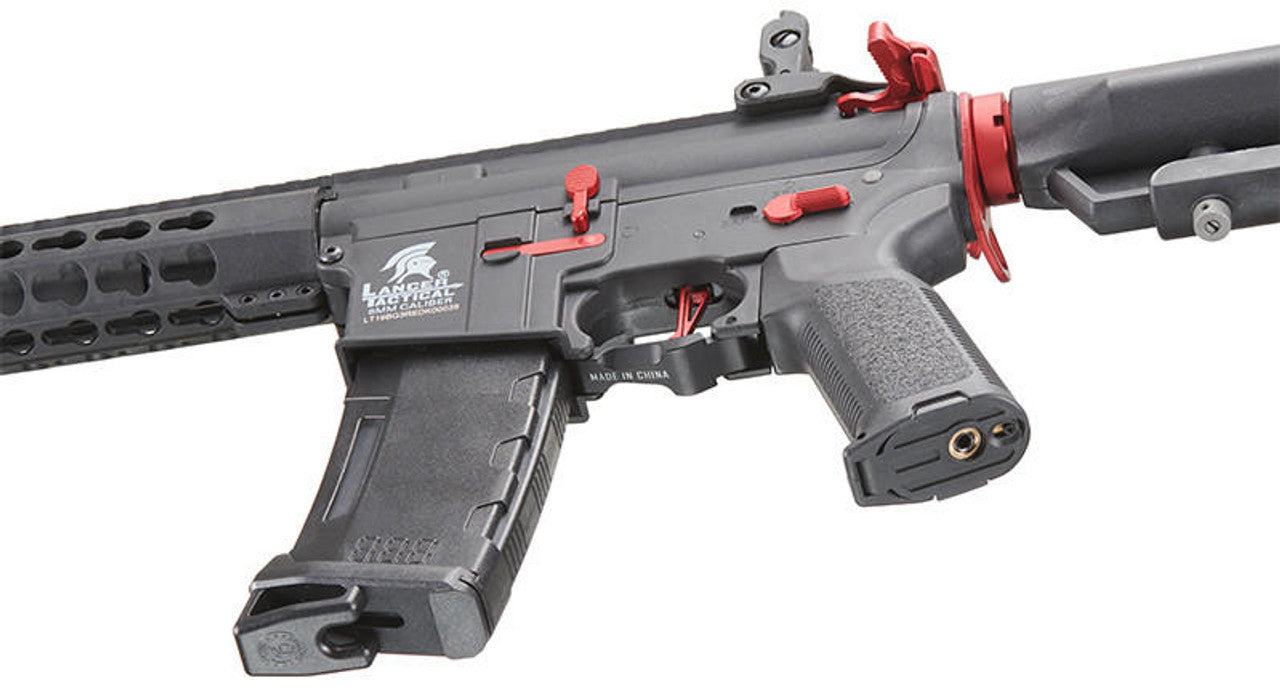 Lancer Tactical Gen 3 10" Keymod Airsoft M4 Carbine AEG Rifle with Red Accents, Black