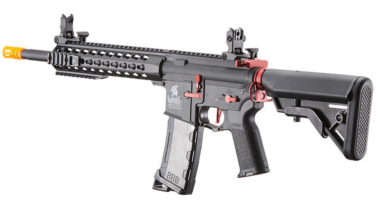 Lancer Tactical Gen 3 10" Keymod Airsoft M4 Carbine AEG Rifle with Red Accents, Black