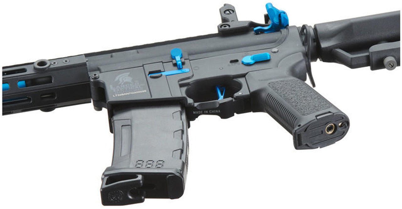 Lancer Tactical Gen 3 Hellion 7" M-LOK Airsoft AEG Rifle w/ Crane Stock, Black/Blue