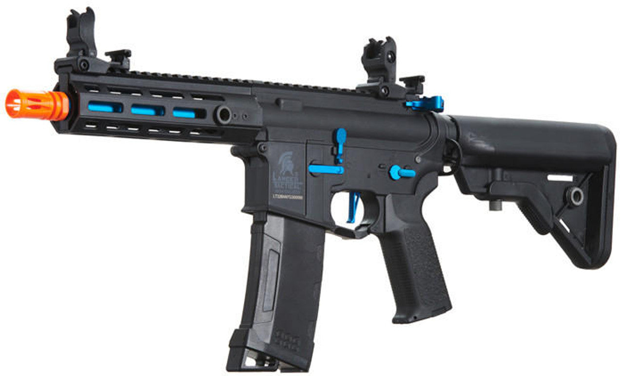 Lancer Tactical Gen 3 Hellion 7" M-LOK Airsoft AEG Rifle w/ Crane Stock, Black/Blue
