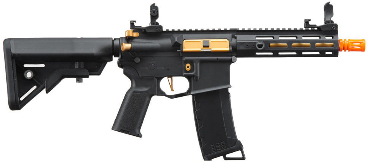 Lancer Tactical Gen 3 Hellion 7" M-LOK Airsoft AEG Rifle w/ Crane Stock, Black/Gold