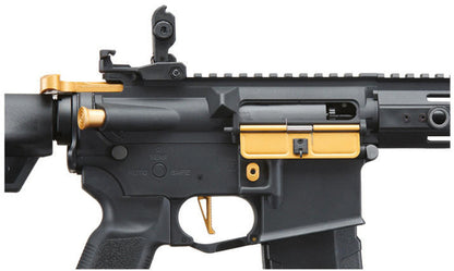 Lancer Tactical Gen 3 Hellion 7" M-LOK Airsoft AEG Rifle w/ Crane Stock, Black/Gold
