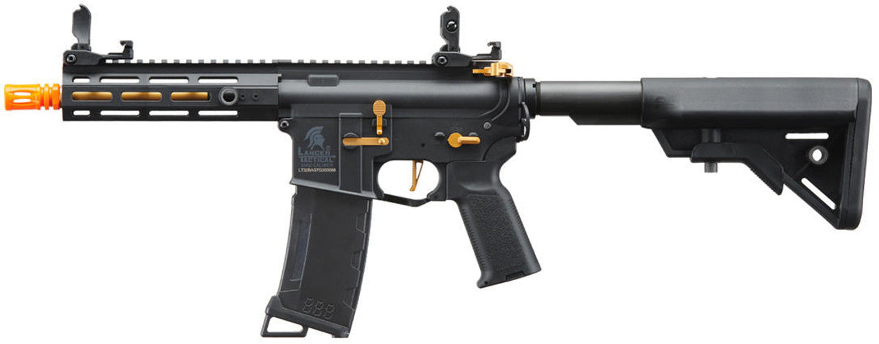 Lancer Tactical Gen 3 Hellion 7" M-LOK Airsoft AEG Rifle w/ Crane Stock, Black/Gold