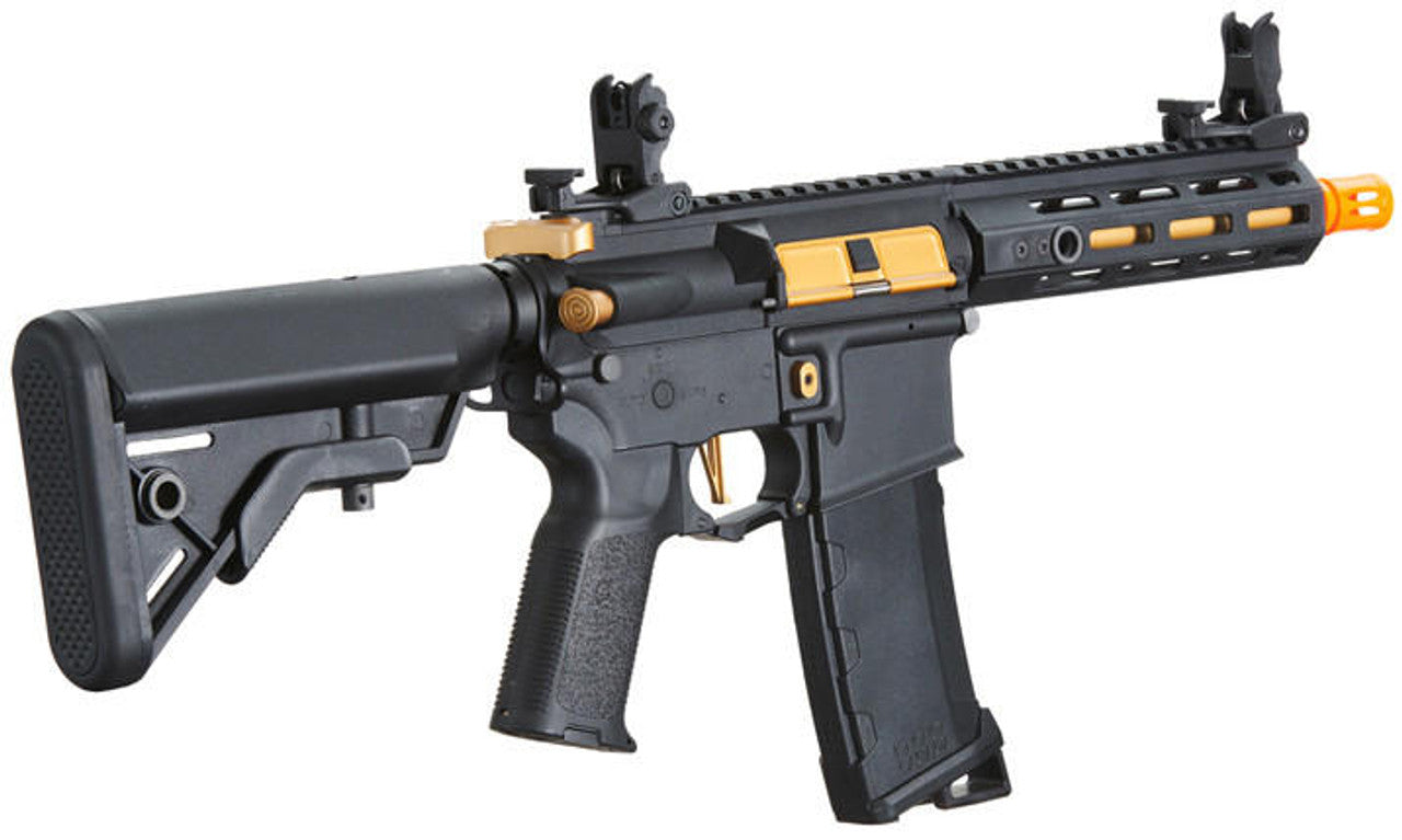 Lancer Tactical Gen 3 Hellion 7" M-LOK Airsoft AEG Rifle w/ Crane Stock, Black/Gold