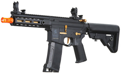 Lancer Tactical Gen 3 Hellion 7" M-LOK Airsoft AEG Rifle w/ Crane Stock, Black/Gold