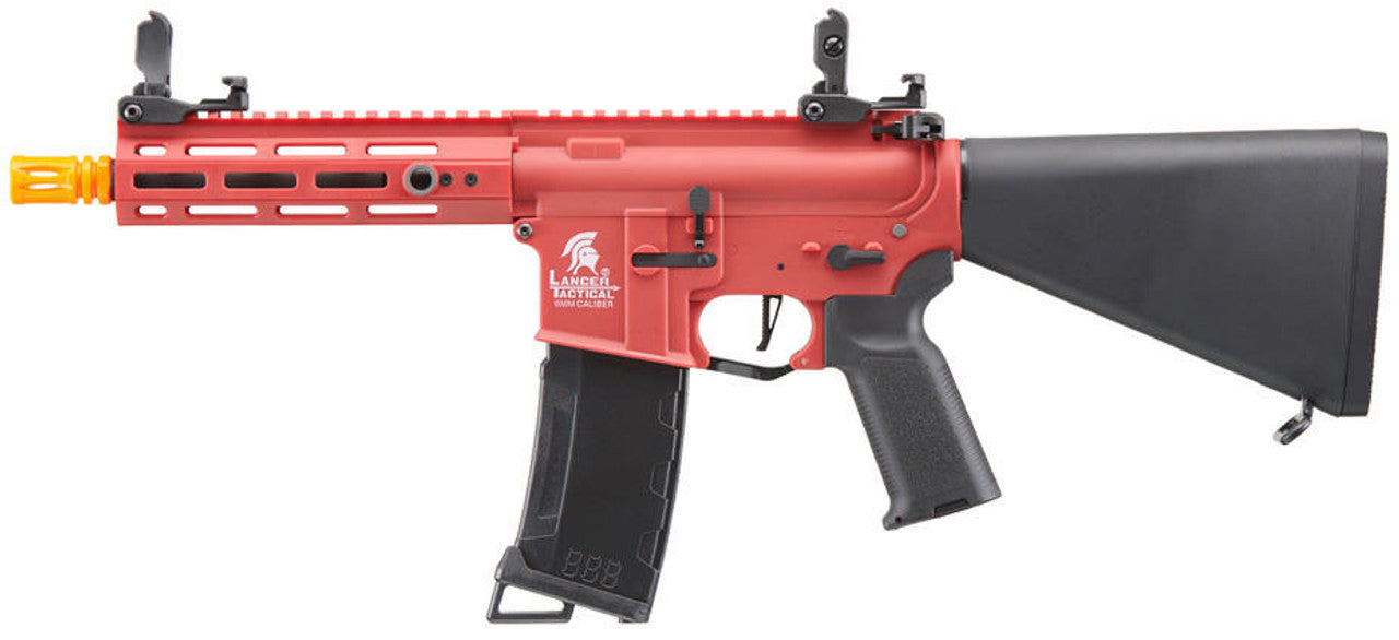 Lancer Tactical Gen 3 Hellion 7" M-LOK Airsoft AEG Rifle w/ Stubby Stock, Red/Black