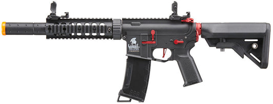 Lancer Tactical Gen 3 M4 Carbine SD AEG Airsoft Rifle with Red Accents, Black