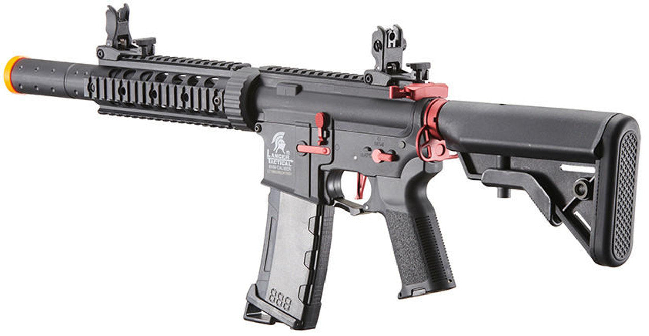 Lancer Tactical Gen 3 M4 Carbine SD AEG Airsoft Rifle with Red Accents, Black
