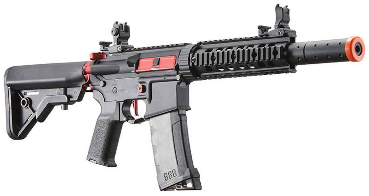 Lancer Tactical Gen 3 M4 Carbine SD AEG Airsoft Rifle with Red Accents, Black