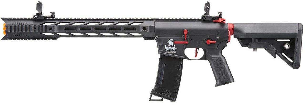 Lancer Tactical Gen 3 M4 SPR Interceptor Airsoft AEG Rifle with Red Accents, Black