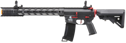Lancer Tactical Gen 3 M4 SPR Interceptor Airsoft AEG Rifle with Red Accents, Black