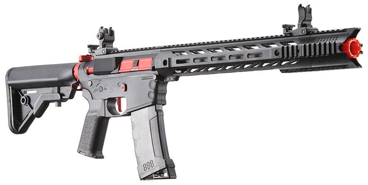 Lancer Tactical Gen 3 M4 SPR Interceptor Airsoft AEG Rifle with Red Accents, Black