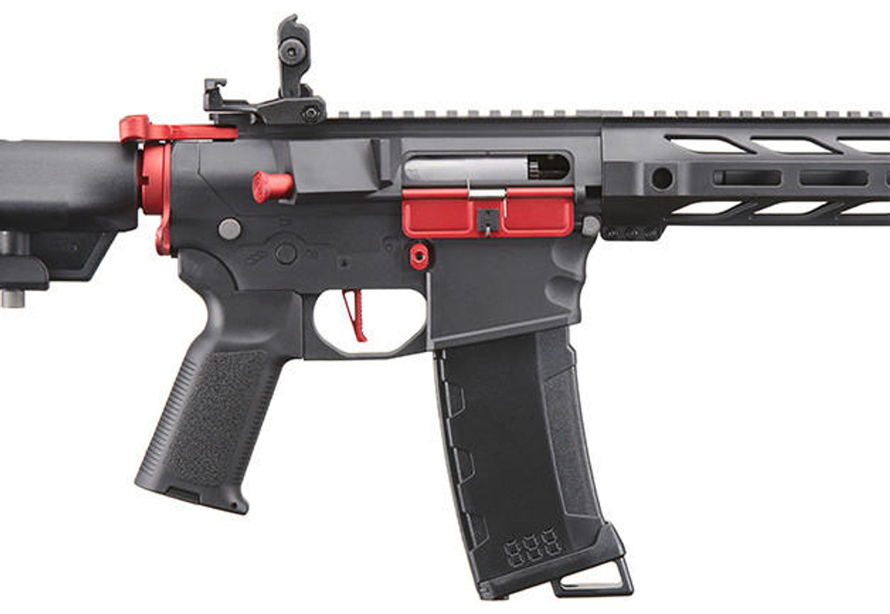 Lancer Tactical Gen 3 M4 SPR Interceptor Airsoft AEG Rifle with Red Accents, Black