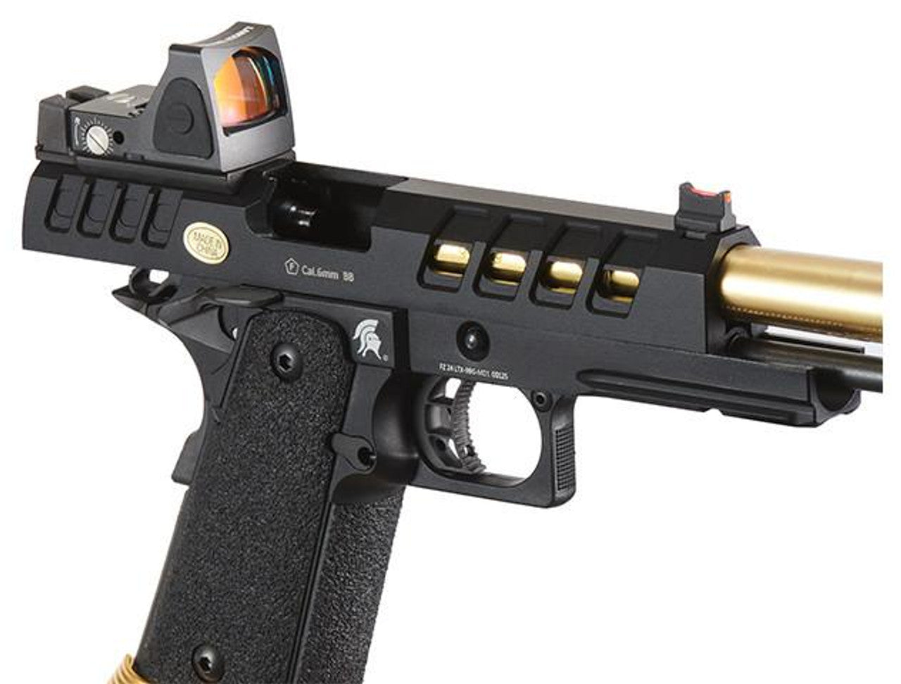 Lancer Tactical Heracles Hi-Capa Gas Blowback Airsoft Pistol w/ Reflex Dot, Black/Gold