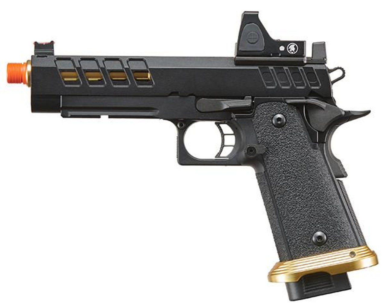 Lancer Tactical Heracles Hi-Capa Gas Blowback Airsoft Pistol w/ Reflex Dot, Black/Gold