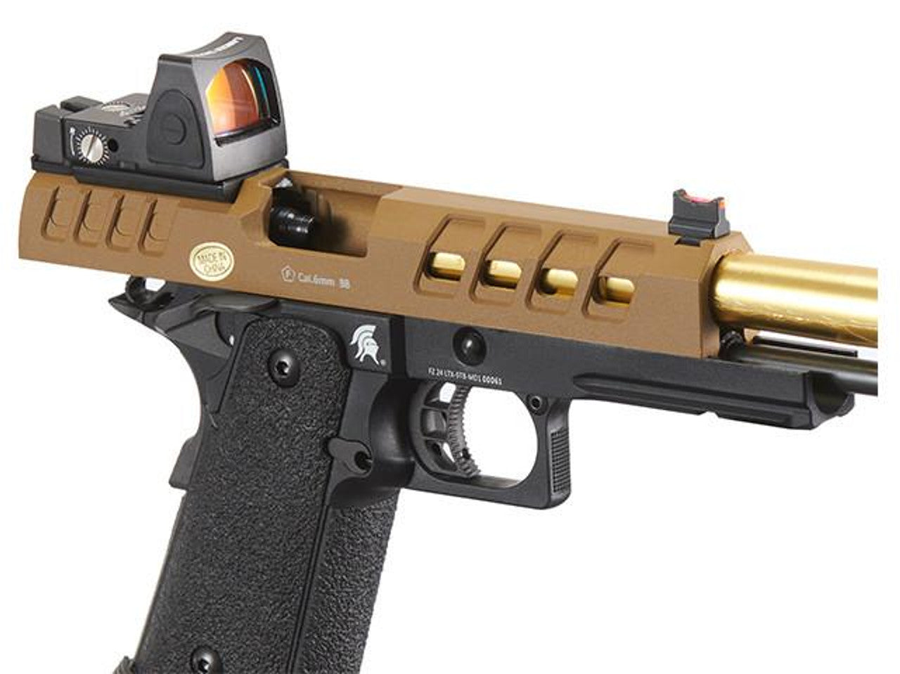 Lancer Tactical Heracles Hi-Capa Gas Blowback Airsoft Pistol w/ Reflex Dot, Tan/Black