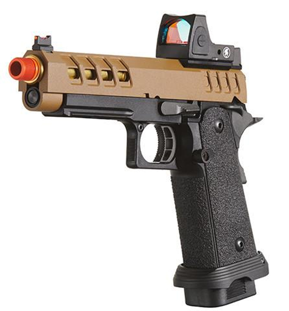 Lancer Tactical Heracles Hi-Capa Gas Blowback Airsoft Pistol w/ Reflex Dot, Tan/Black