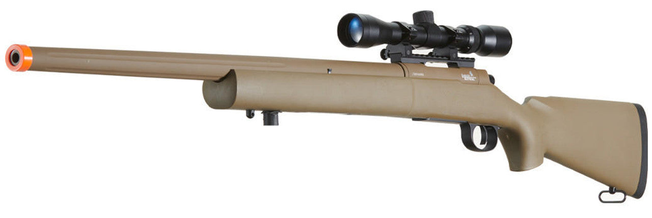 Lancer Tactical High FPS M24 Bolt Action Spring Powered Airsoft Sniper Rifle w/ Scope, Tan