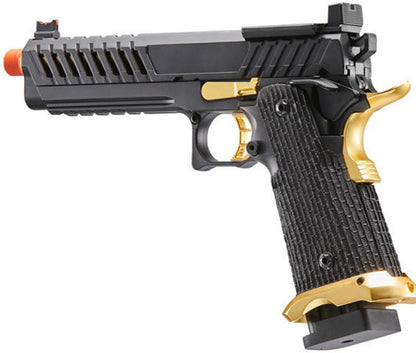 Lancer Tactical Knightshade Hi-Capa Gas Blowback Airsoft Pistol w/ Red Dot Mount, Black/Gold