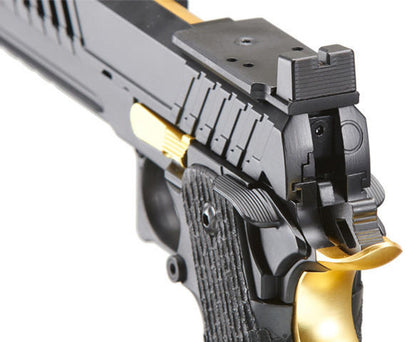 Lancer Tactical Knightshade Hi-Capa Gas Blowback Airsoft Pistol w/ Red Dot Mount, Black/Gold