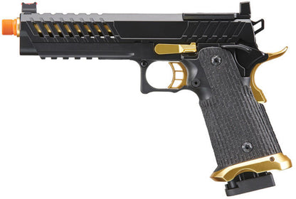 Lancer Tactical Knightshade Hi-Capa Gas Blowback Airsoft Pistol w/ Red Dot Mount, Black/Gold