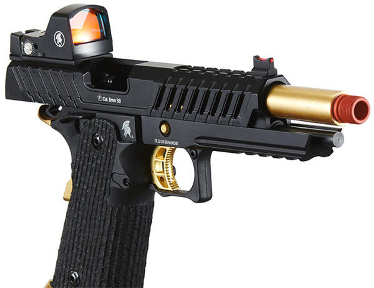 Lancer Tactical Knightshade Hi-Capa Gas Blowback Airsoft Pistol w/ Red Dot Sight, Black/Gold