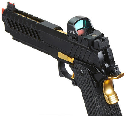 Lancer Tactical Knightshade Hi-Capa Gas Blowback Airsoft Pistol w/ Red Dot Sight, Black/Gold