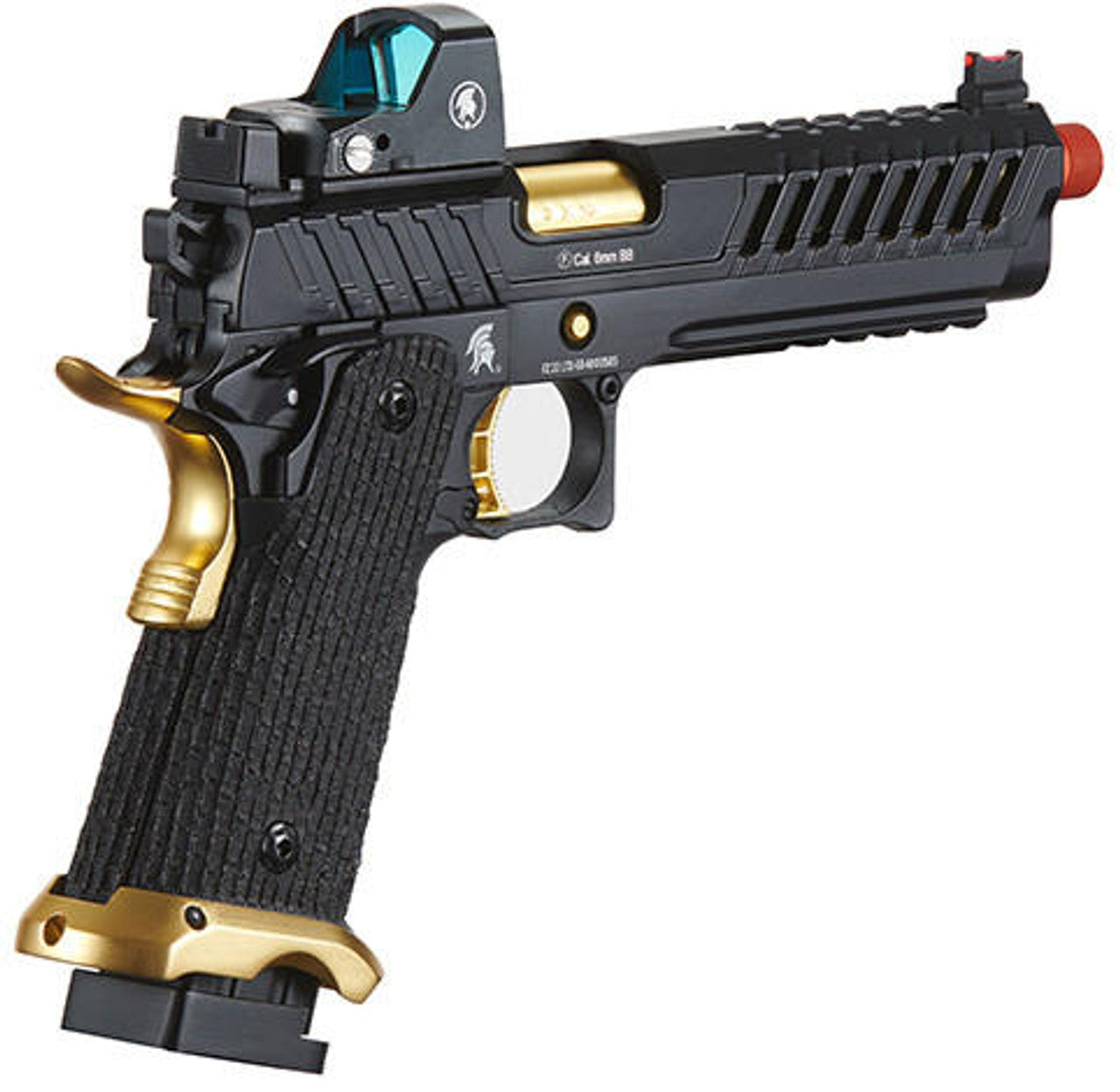 Lancer Tactical Knightshade Hi-Capa Gas Blowback Airsoft Pistol w/ Red Dot Sight, Black/Gold