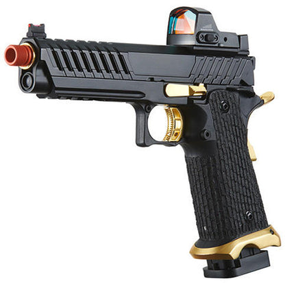 Lancer Tactical Knightshade Hi-Capa Gas Blowback Airsoft Pistol w/ Red Dot Sight, Black/Gold