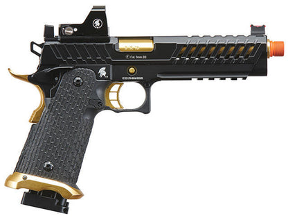 Lancer Tactical Knightshade Hi-Capa Gas Blowback Airsoft Pistol w/ Red Dot Sight, Black/Gold