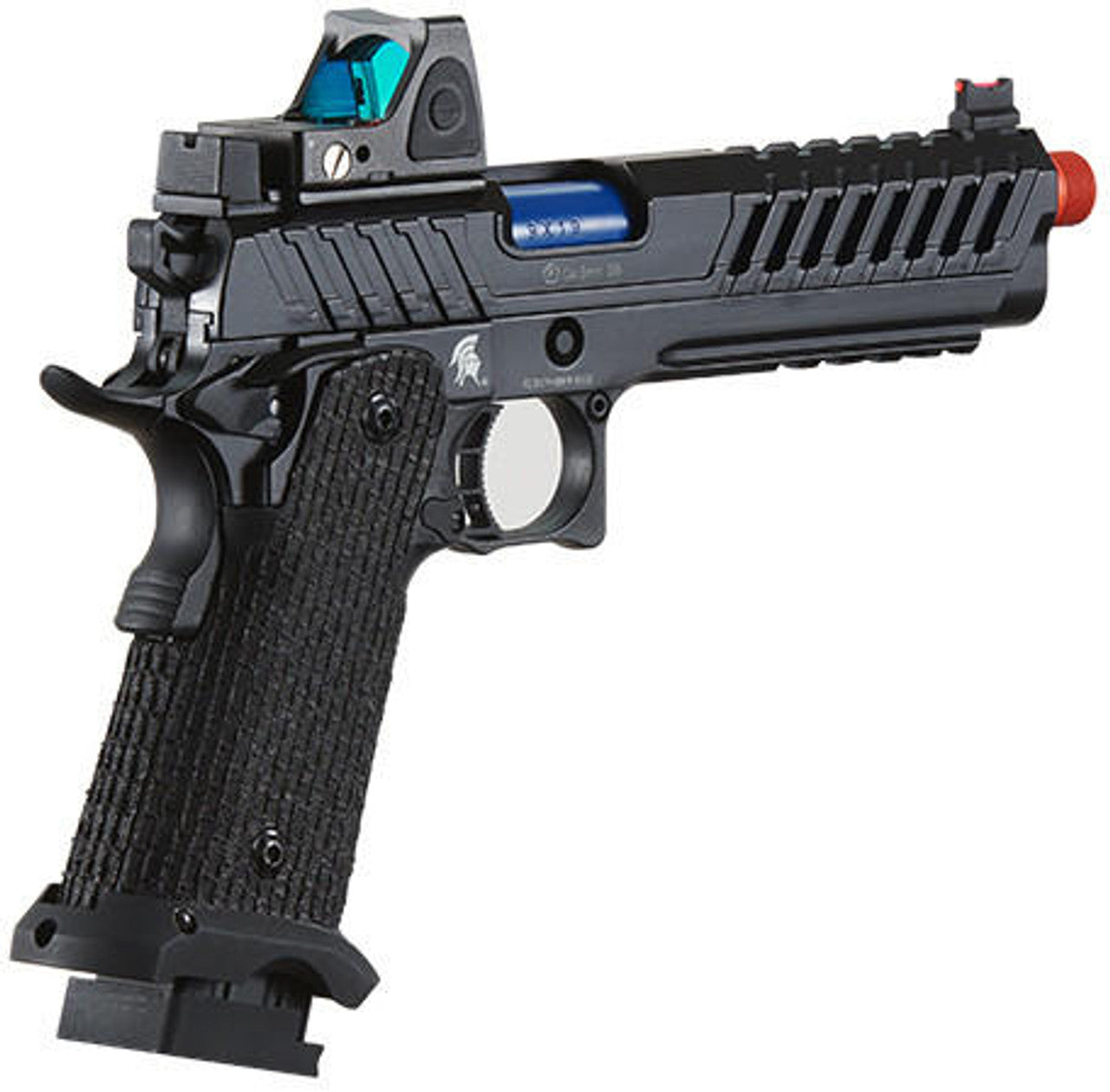 Lancer Tactical Knightshade Hi-Capa Gas Blowback Airsoft Pistol w/ Reflex Red Dot Sight, Black/Blue