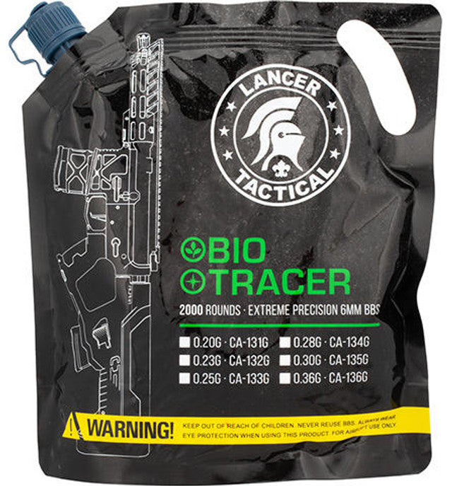 Lancer Tactical Seamless Biodegradable Tracer Airsoft BBs, 0.20g/0.25g/0.28g, 2000 Rds, Green