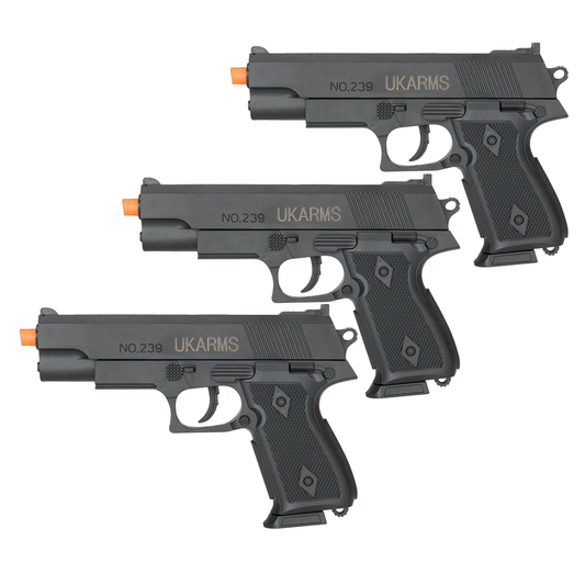Triple pack of UKRAMS M996B 7" Spring Airsoft Pistol - Black